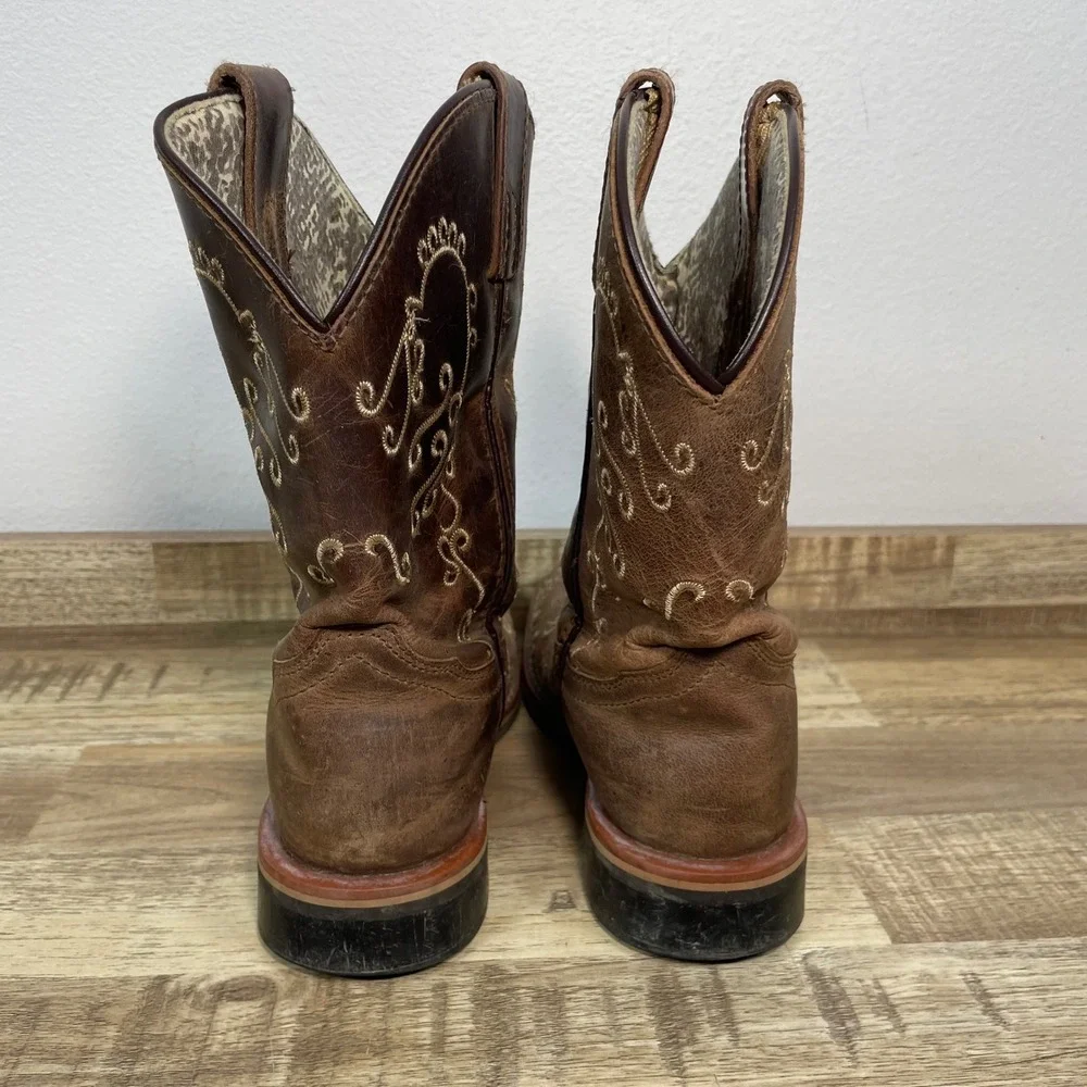 Smoky Mountain Kids Brown Leather Floral Embroidered Western Boots 3845C Size 3R